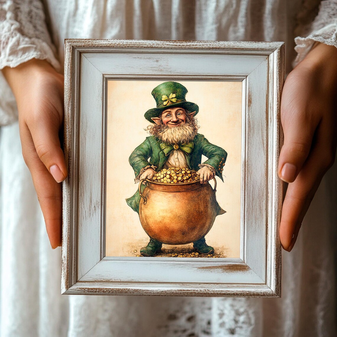 Smiling Leprechaun Holding Pot Of Gold Coins St Patricks Poster - Image 3