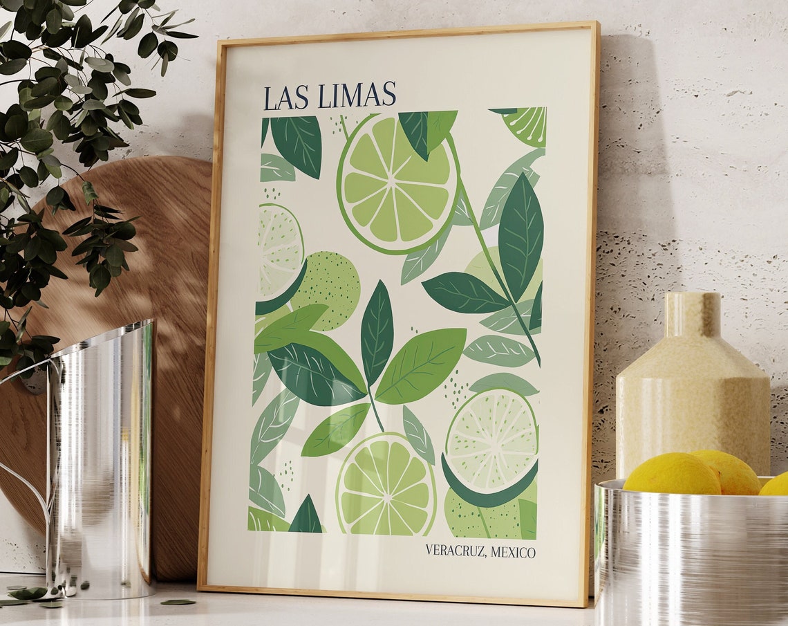 Lime Citrus Print Boho Kitchen Wall Art Lime Decor Colorful Wall Art Botanical Wall Art Kitchen Decor