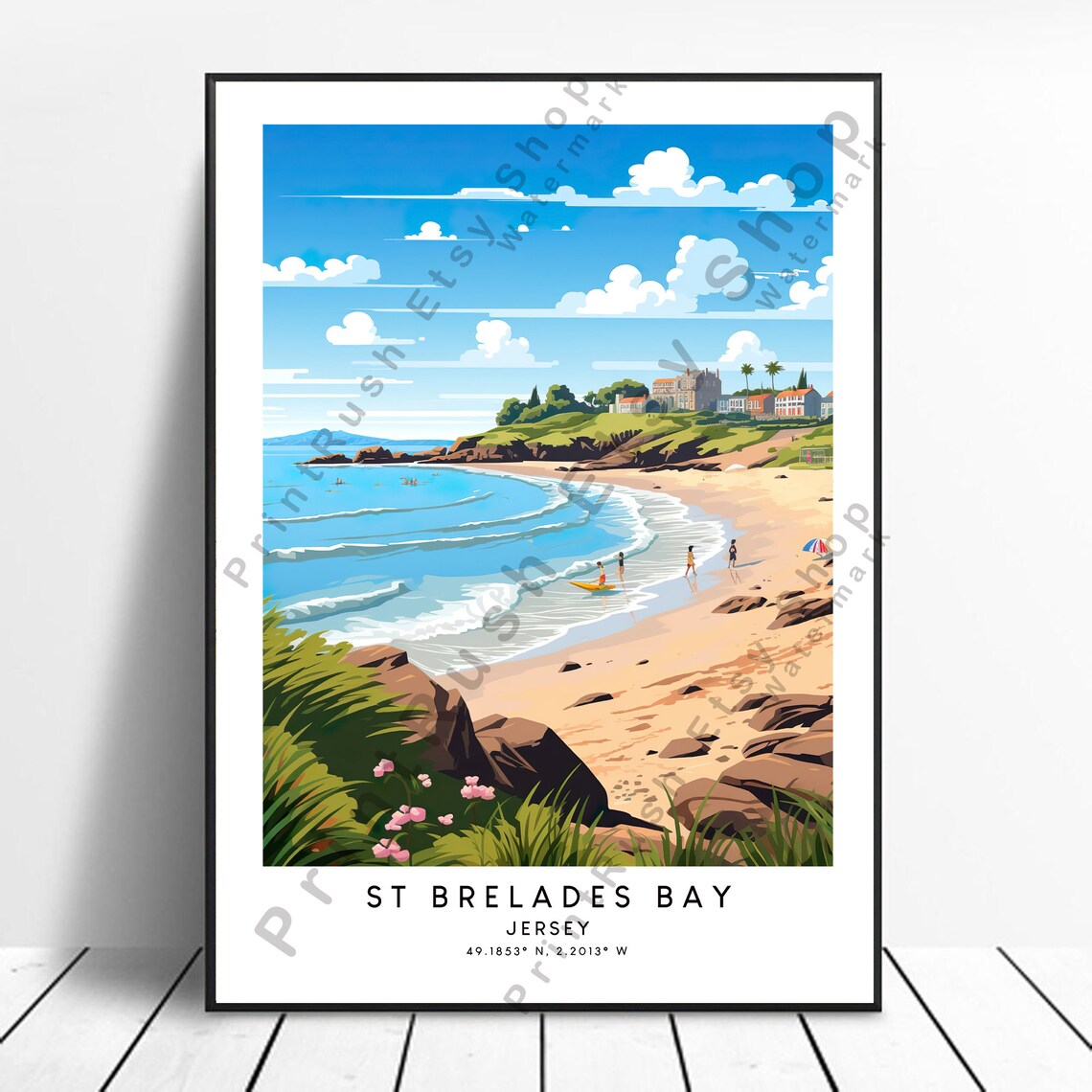Jersey Travel Print, St Brelades Bay Minimalist Poster