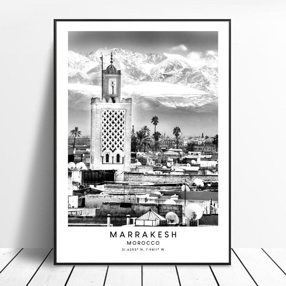Marrakesh Black and White Minimalist Travel Poster