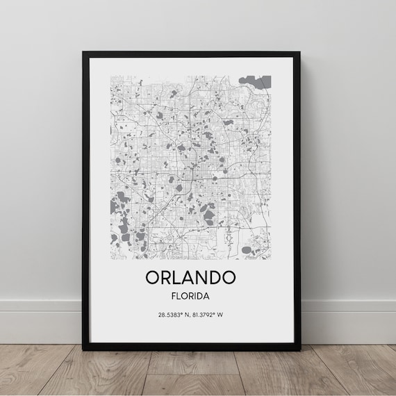Orlando Map Print, Black And White Travel Poster