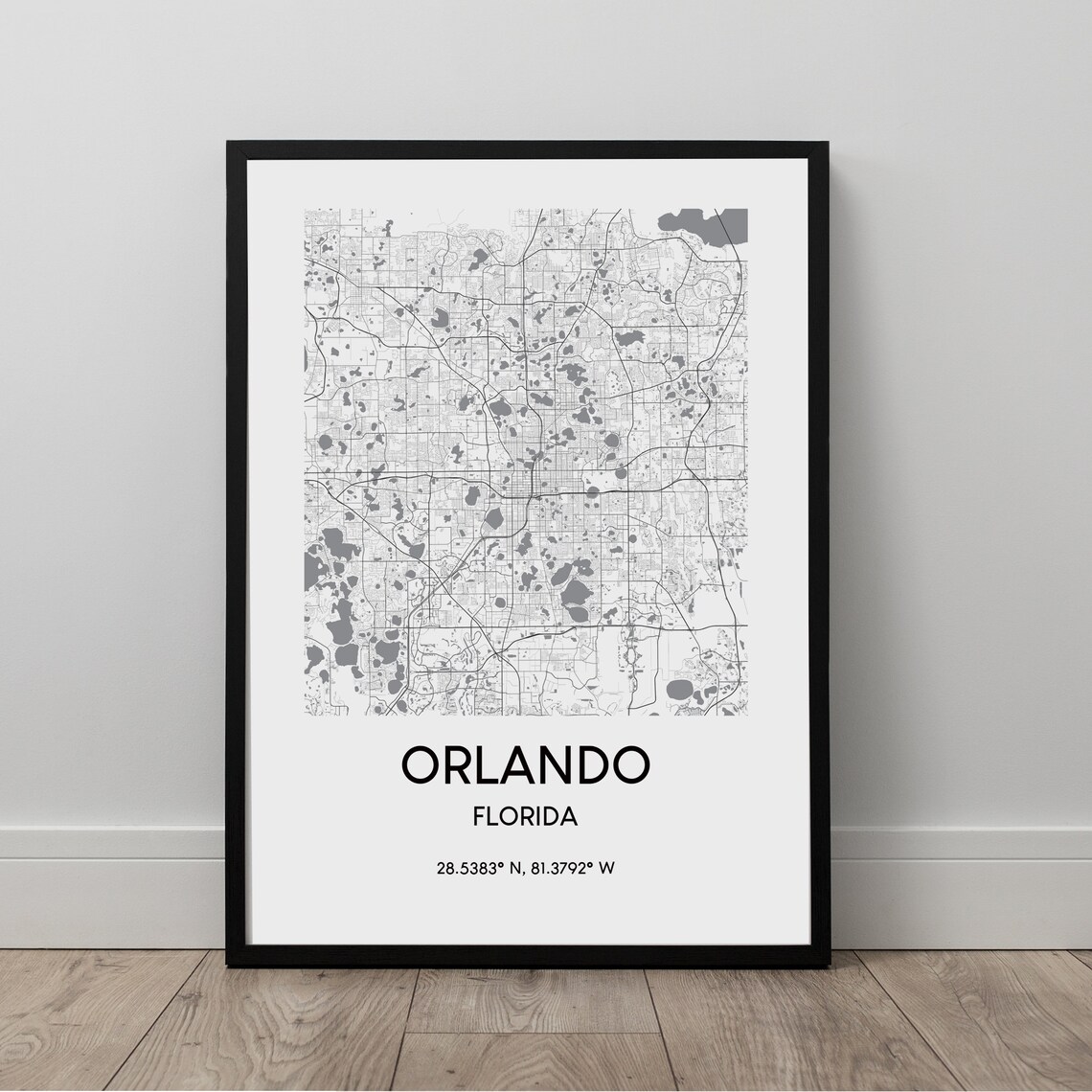 Orlando Map Print, Black And White Travel Poster