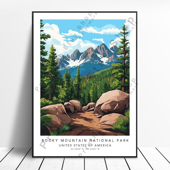 Rocky Mountain National Park Travel Poster Alpine Peaks Trail