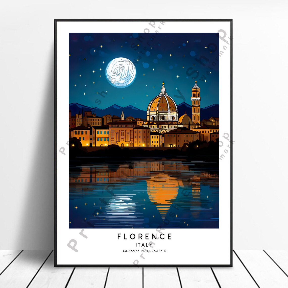 Florence Travel Poster, Colourful Italy Wall Art