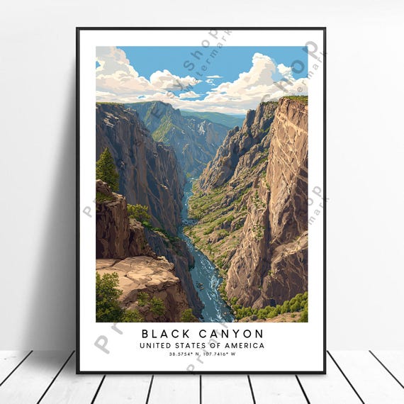 Black Canyon Illustration Art Print Travel Poster Wall Landscape Decor Nature Scenic Artwork Gift Hanging