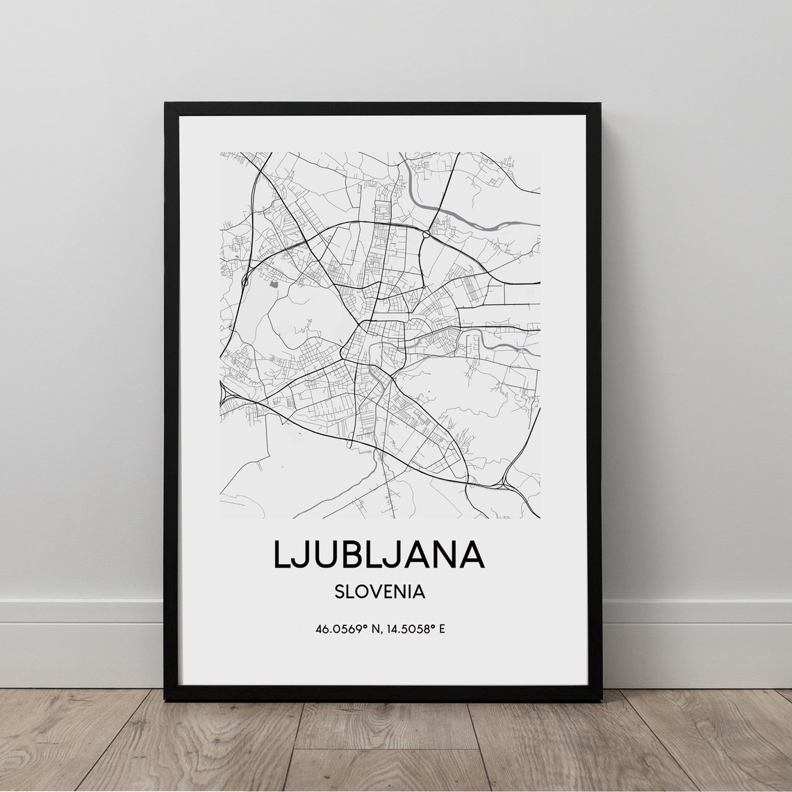 Ljubljana Map Print Black And White Poster Slovenia Travel Minimalist Wall Art Dcor Gift