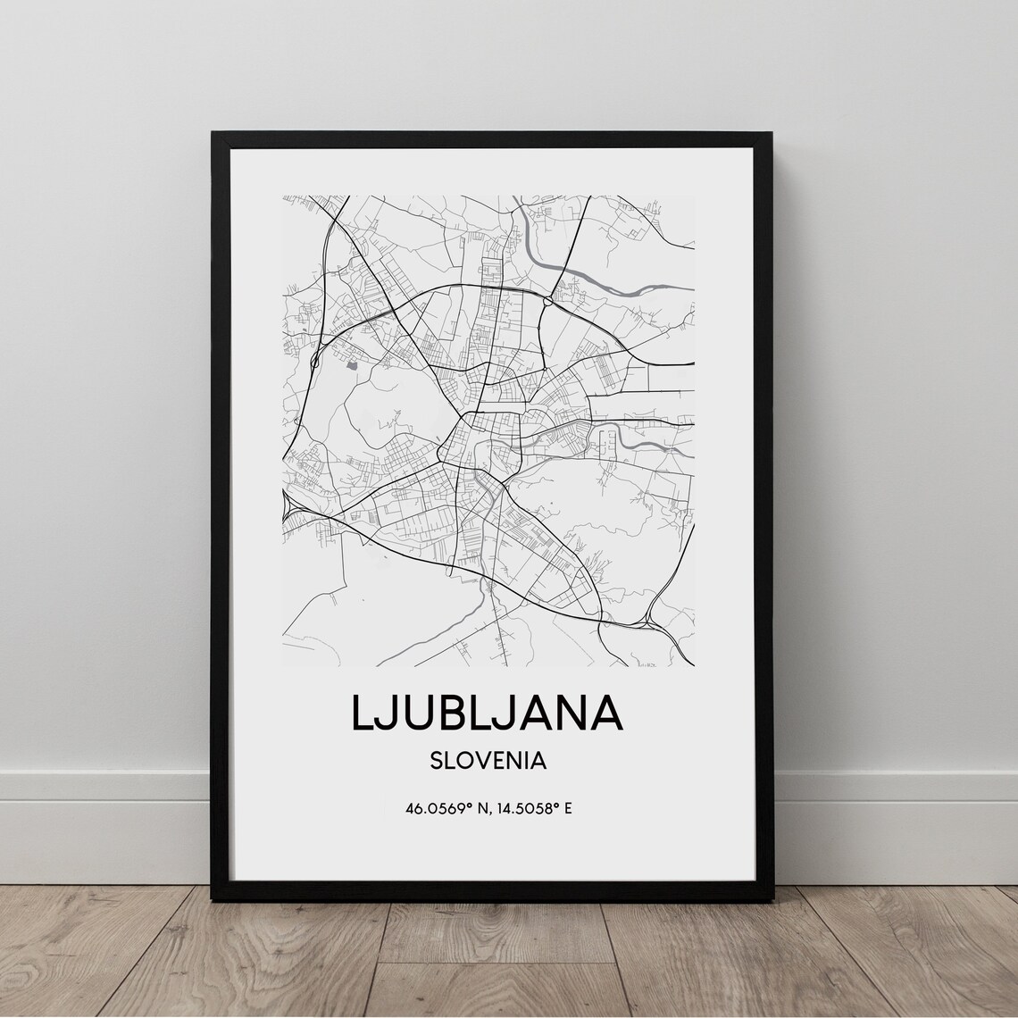 Ljubljana Slovenia City Map Poster Black and White Minimalist Art