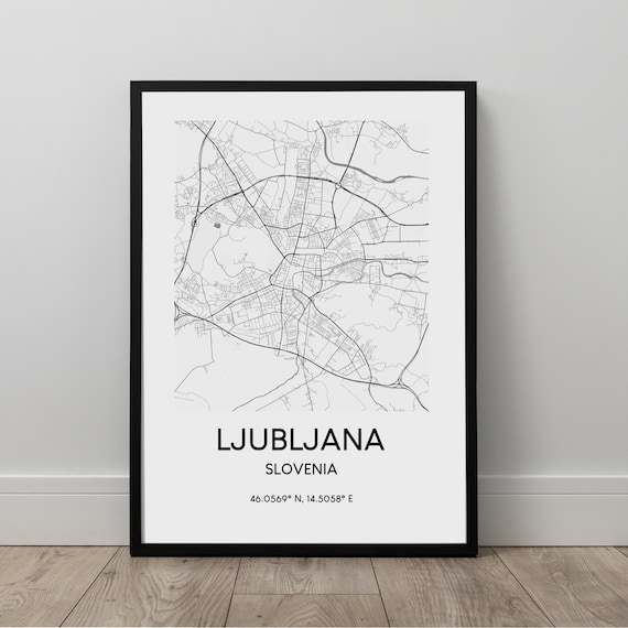 Ljubljana Map Print Black And White Poster Slovenia Travel Minimalist Wall Art Dcor Gift