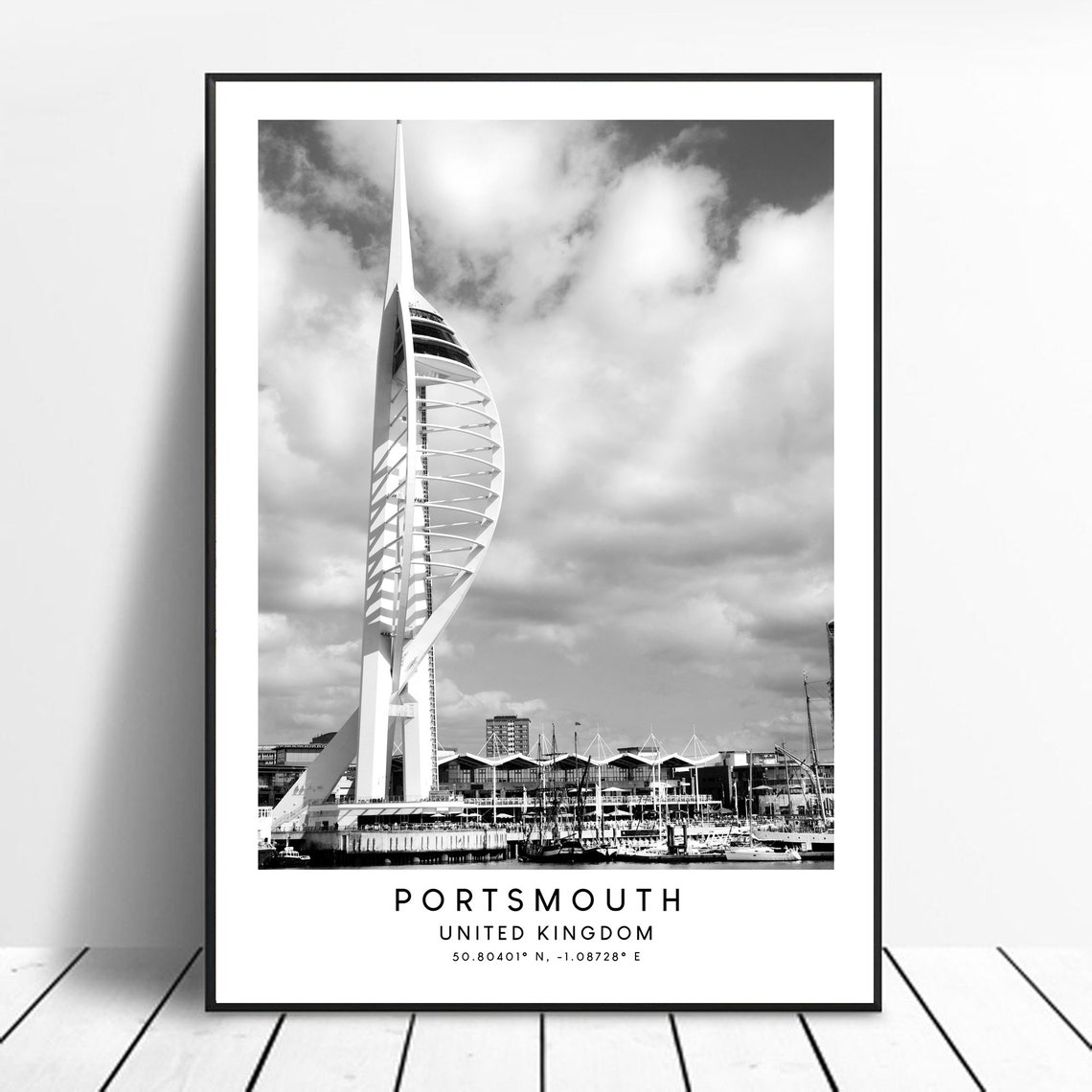Portsmouth City Print Portsmouth Wall Art Poster Black And White Portsmouth Travel Print Spinnaker Tower Print Portsmouth Gift Print
