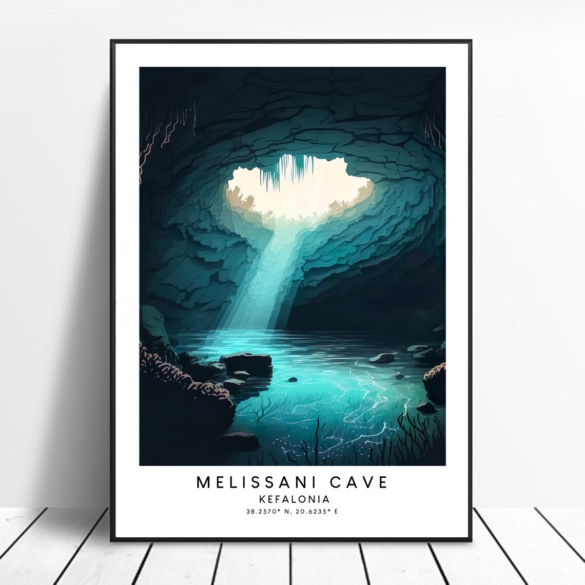 Melissani Cave Travel Poster, Minimalist Wall Print