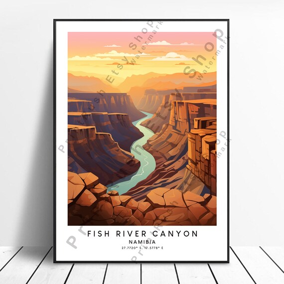 Fish River Canyon Namibia Sunset River Warm Travel Art Poster
