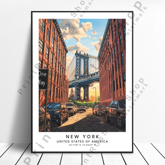 New York Illustration Art Print City Street View Wall Dcor Urban Nyc Poster Travellers