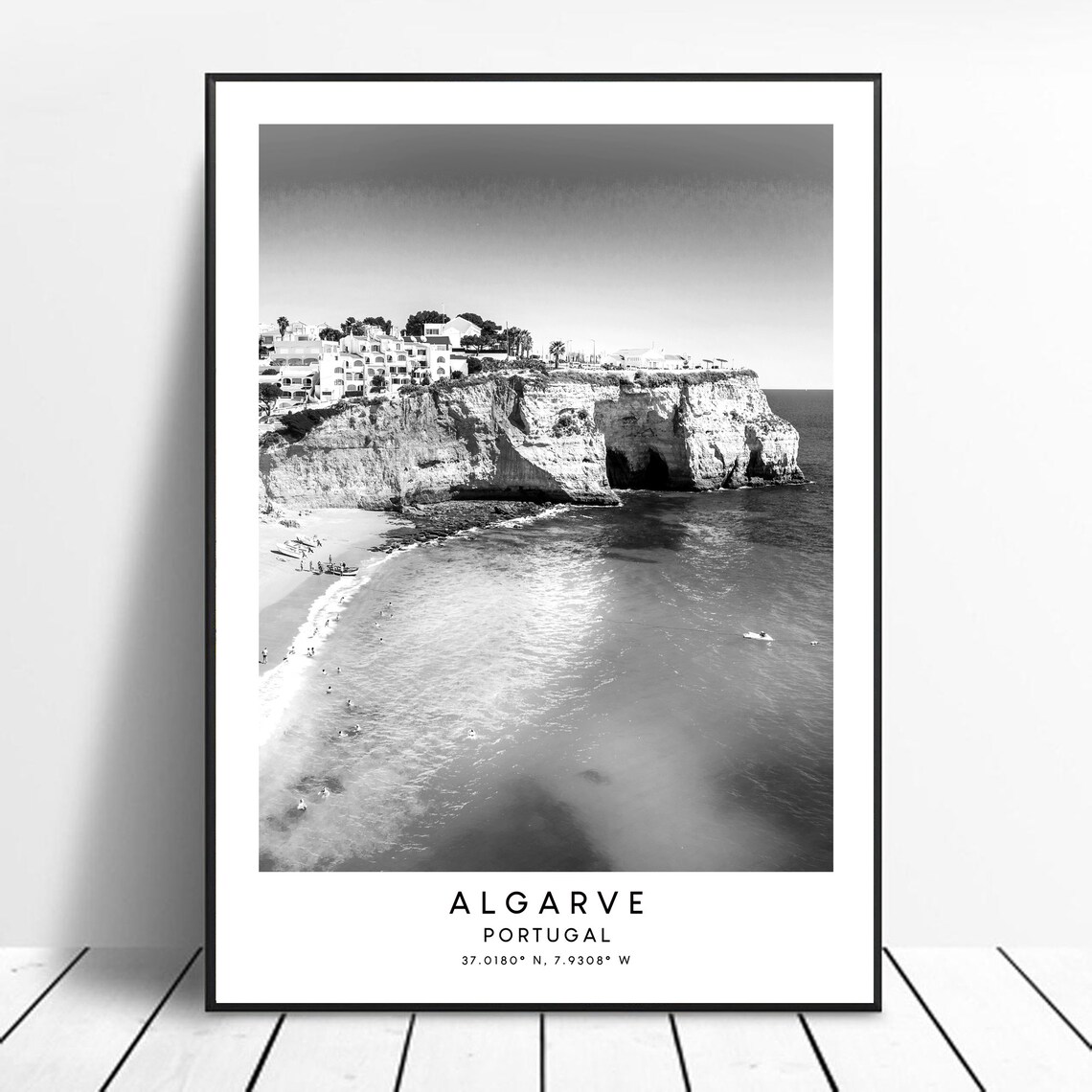 Algarve Portugal Travel Poster, Black and White