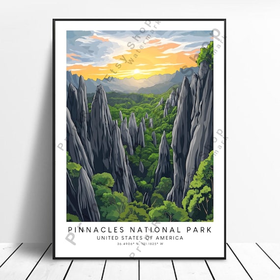 Pinnacles National Park Golden Sunset California Travel Poster