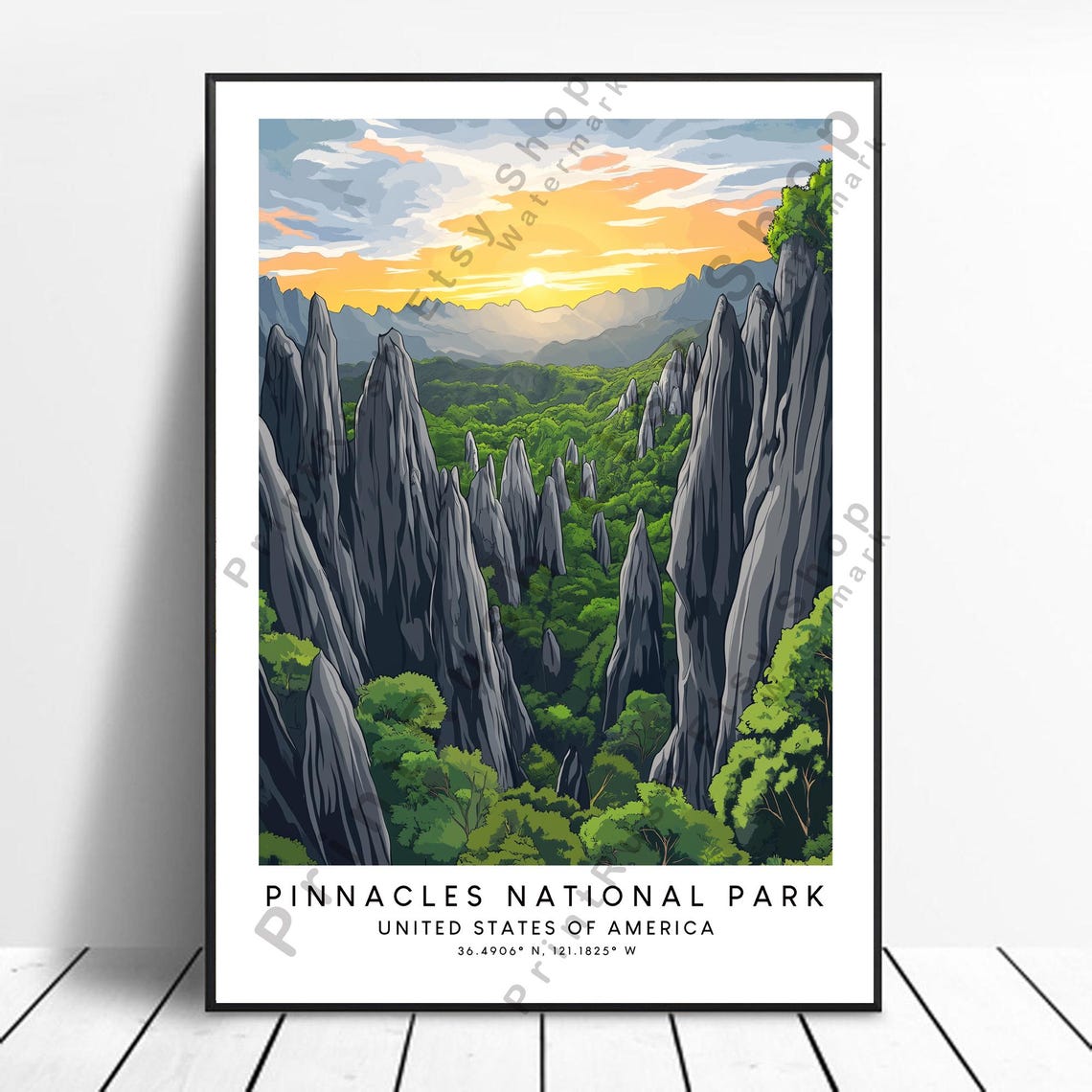 Pinnacles National Park Golden Sunset California Travel Poster