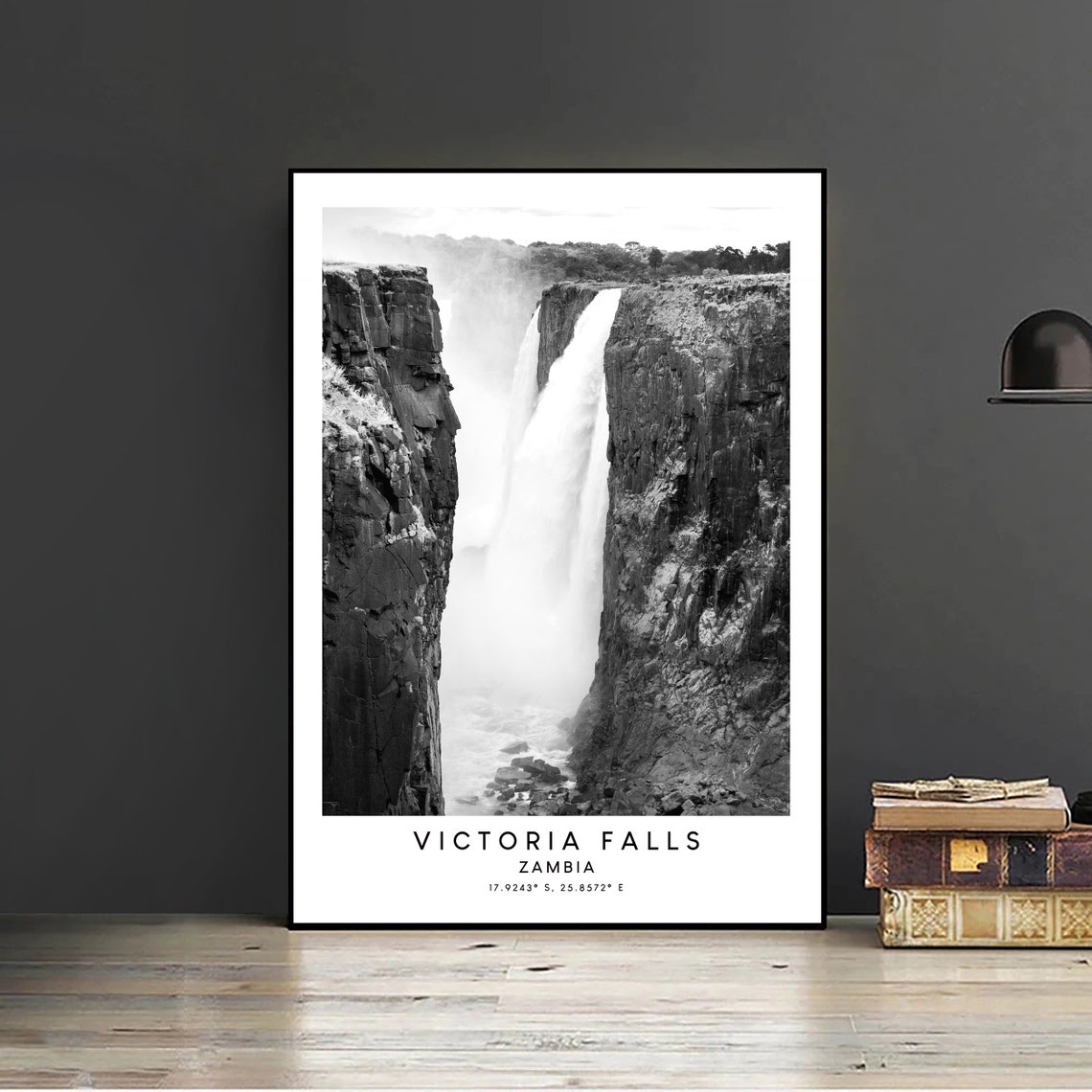 Victoria Falls Black and White Minimalist Art Print - Image 2