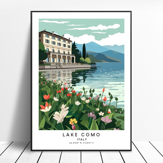 Lake Como Travel Print Colourful Poster Abstract Minimalist Wall Art Italy Gift