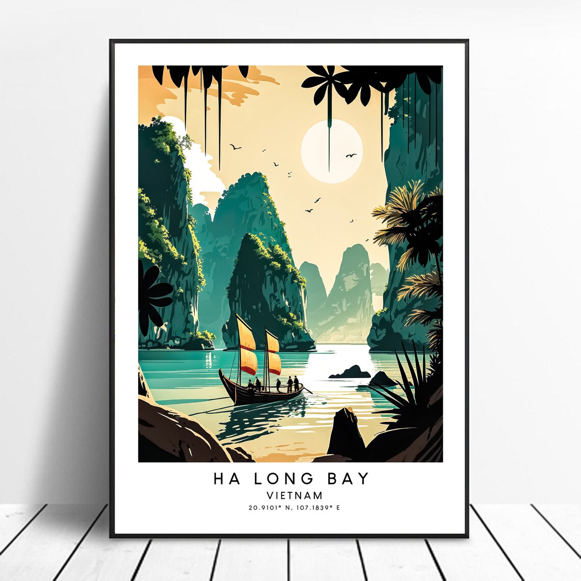 Ha Long Bay Travel Poster, Colourful Wall Art