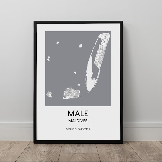 Male Map Print City Poster Travel Maldives Wall Art Minimalist Gift