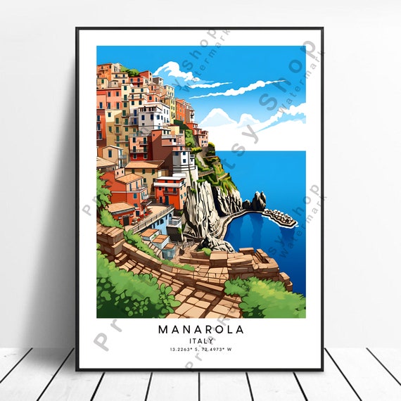 Italy Travel Print Colourful Manarola Poster Minimalist Wall Art Gift
