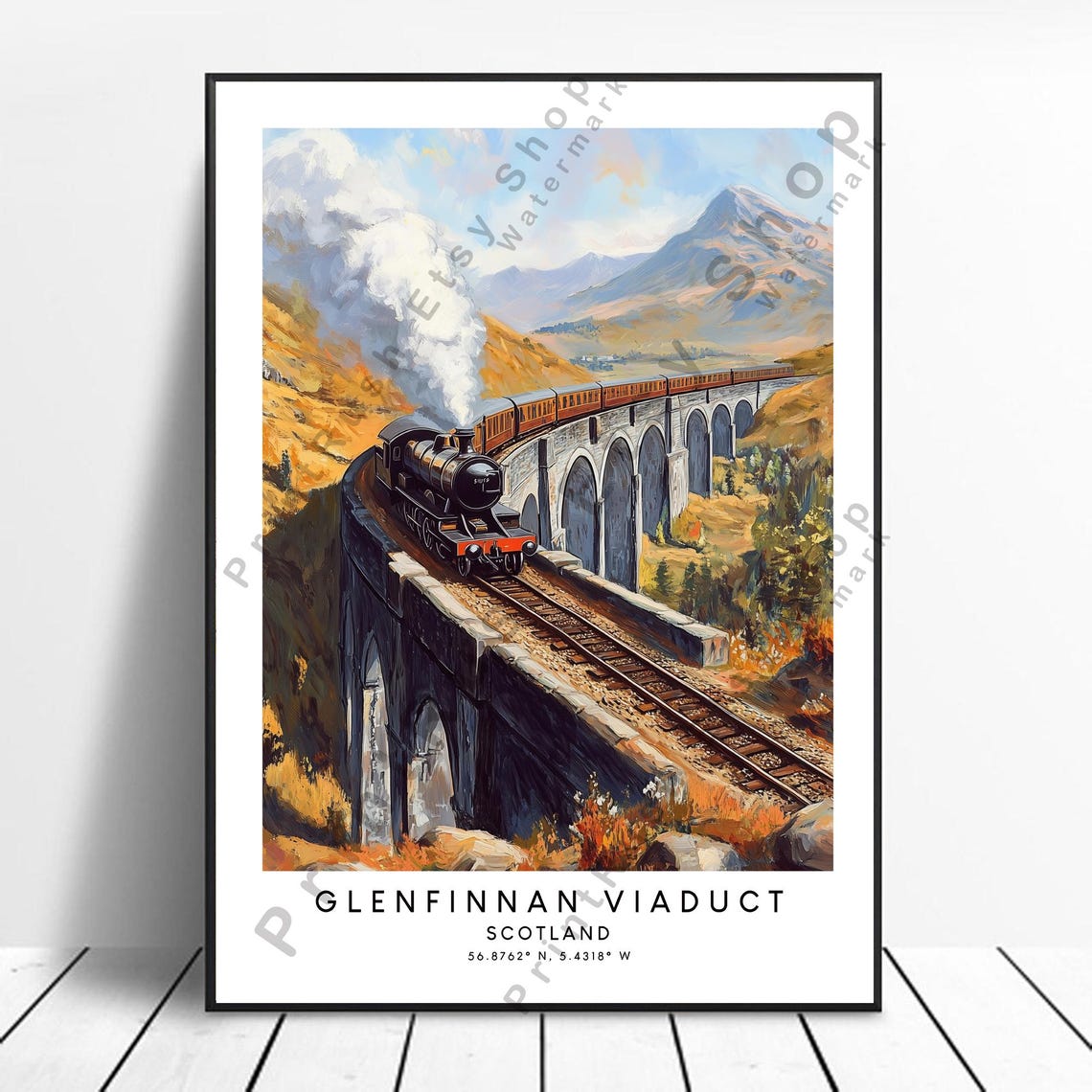 Glenfinnan Viaduct Scotland Steam Train Autumn Mountain Travel Poster