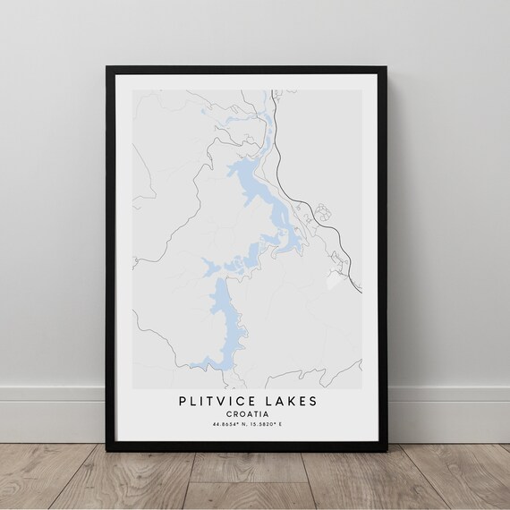Plitvice Lakes Map Print Poster Art Wall Gift