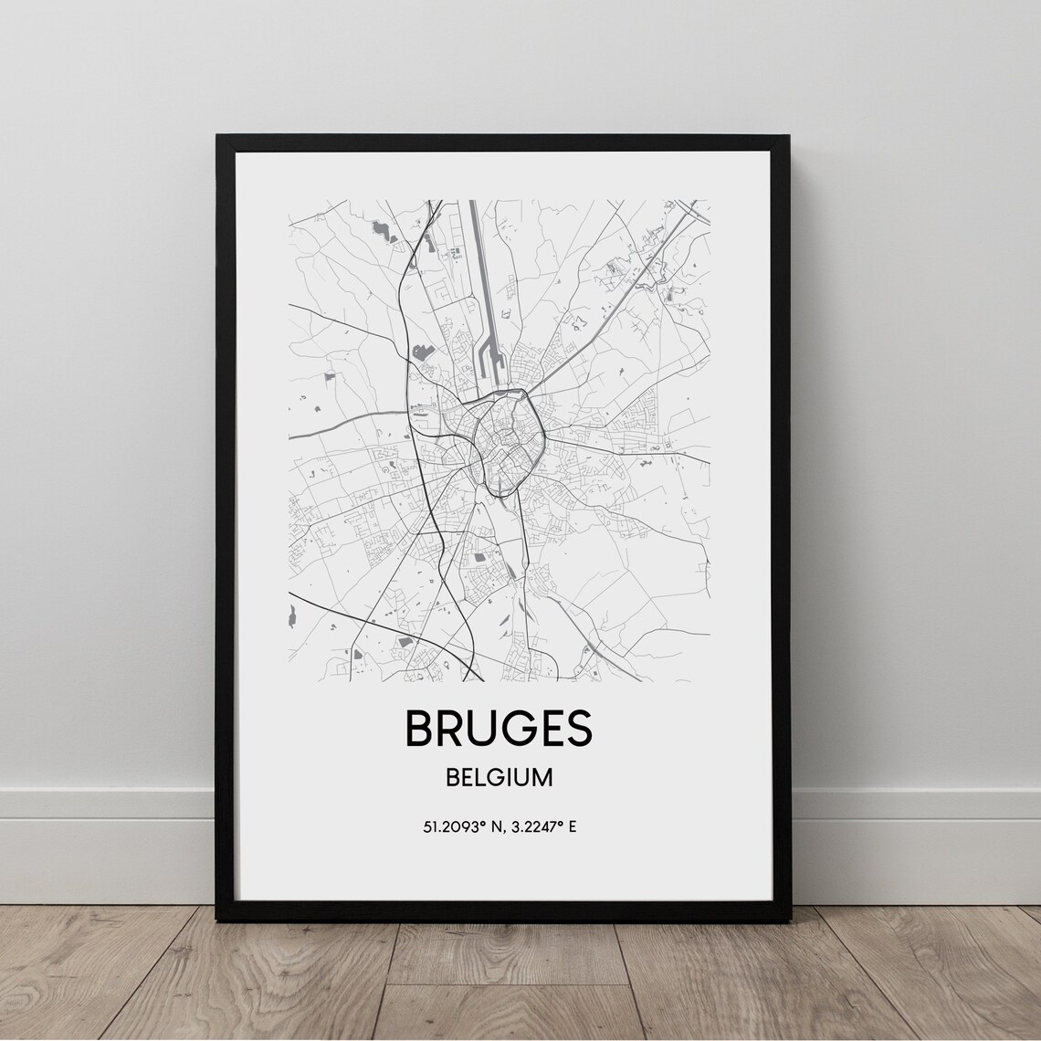 Bruges Map Travel Poster, City Wall Art Print
