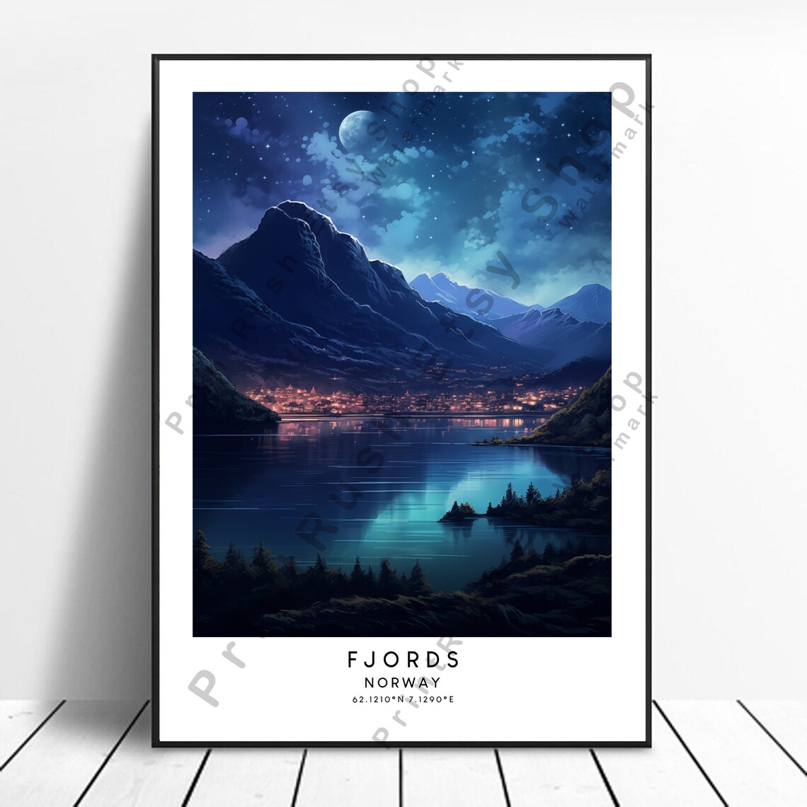 Fjords Norway Print Colourful Poster Abstract Minimalist Wall Art Gift