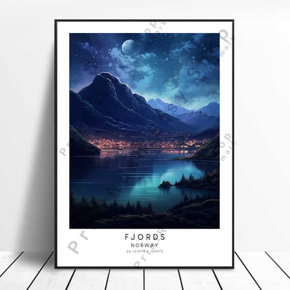 Fjords Norway Print Colourful Poster Abstract Minimalist Wall Art Gift