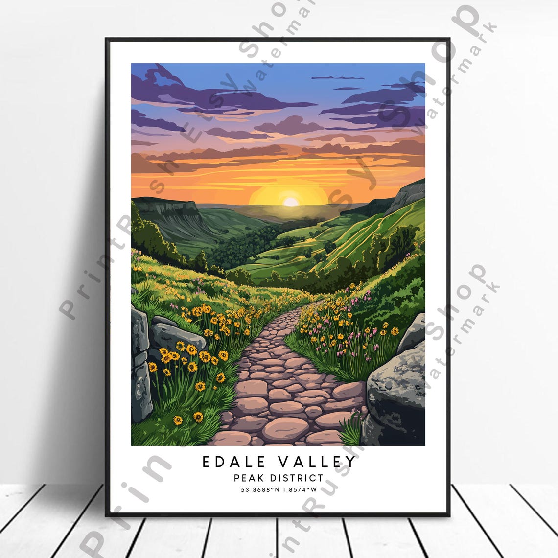 Edale Valley Sunset Stone Path Peak District England Travel Poster