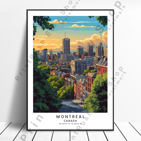 Montreal Wall Art Canada Travel Poster Illustration Print Cityscape Decor Home