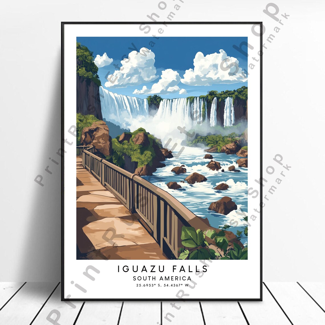 Iguazu Falls Travel Poster, South America Landscape