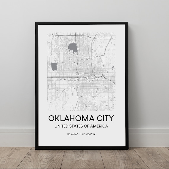 Oklahoma City Map Print Poster Wall Art Dcor Travel Minimalist