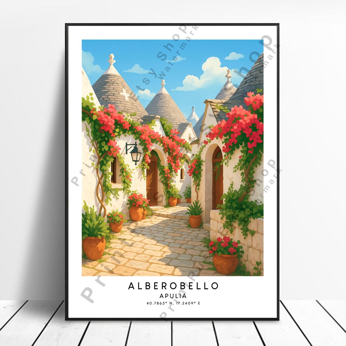 Alberobello Apulia Trulli Houses Flower Alley Italy Travel Poster