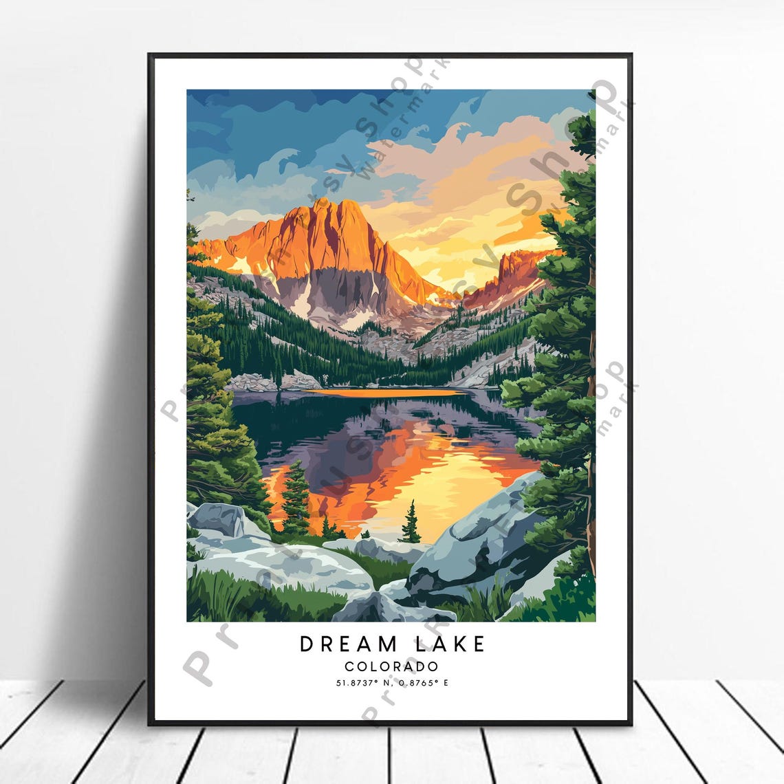 Dream Lake Colorado Sunset Mountain Peak Reflection Travel Poster