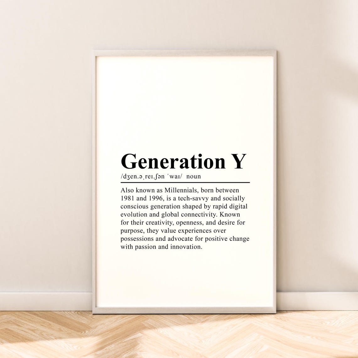 Generation Y Millennials Born 1981 to 1996 Dictionary Wall Poster