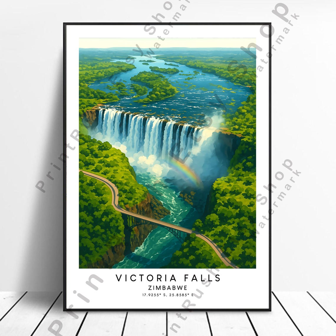 Victoria Falls Zimbabwe Waterfall Rainbow Aerial Travel Poster