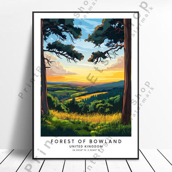 Forest Of Bowland Illustration Art Poster England Travel Print Home Decoration Wall Fells Artwork Colourful Dcor