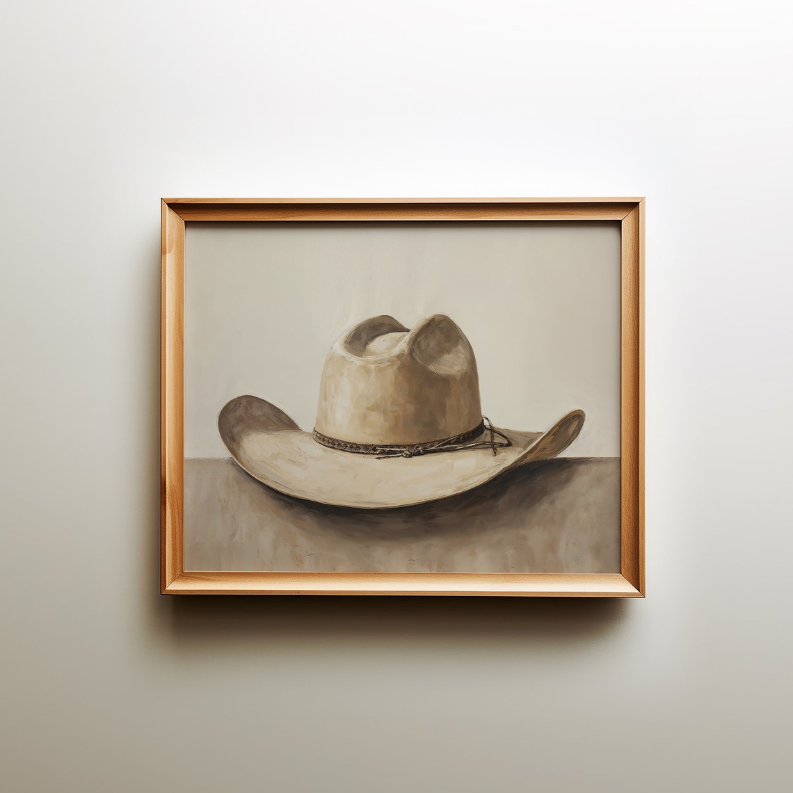 Cowboy Hat Still Life Painting Neutral Tones Western Rustic Wall Art