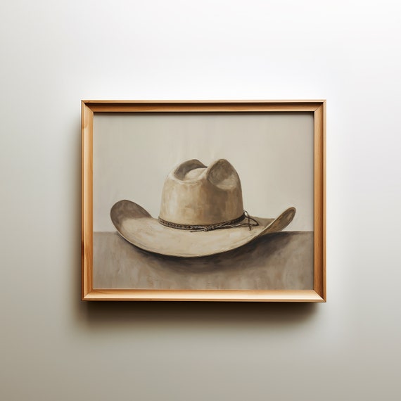 Cowboy Hat Print Cowgirl Hat Art Retro Western Wall Art Warm Neutral Southern Wall Decor Country Aesthetic