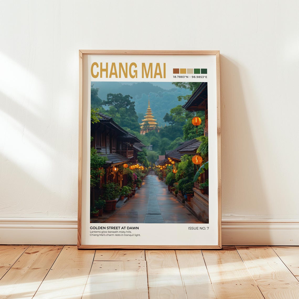 Chiang Mai Temple Print Thailand Travel Poster Asia Wall Art