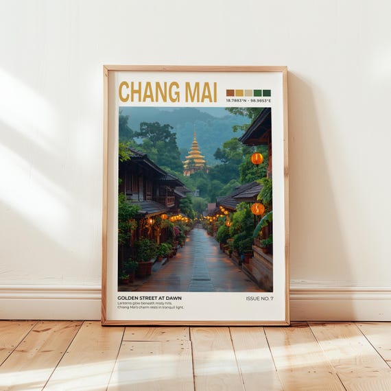 Chiang Mai Temple Print Thailand Travel Poster Asia Wall Art
