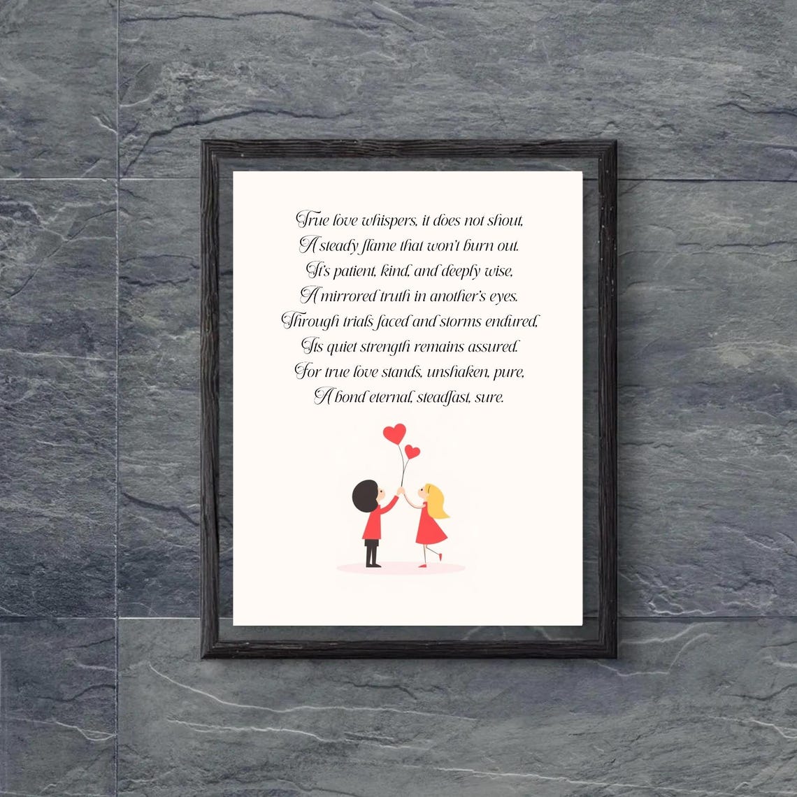 True Love Whispers Poem With Couple Illustration Romantic Wall Poster