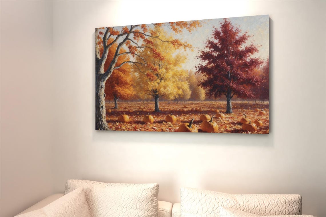 Pumpkin Patch Among Blazing Autumn Trees Fall Harvest Wall Poster - Image 4