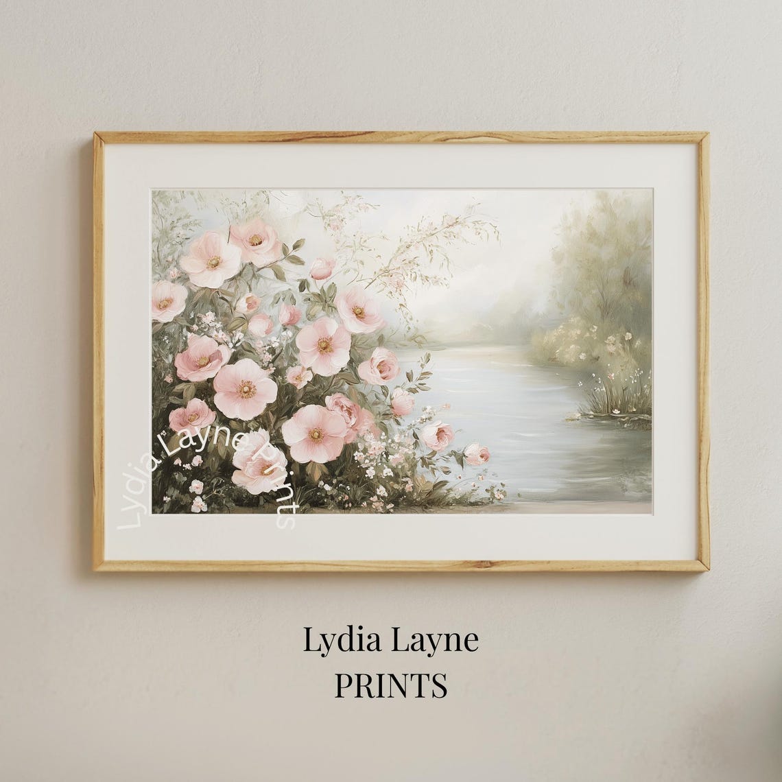 Pink Wildflower Pond Impressionist Floral Landscape Art Print