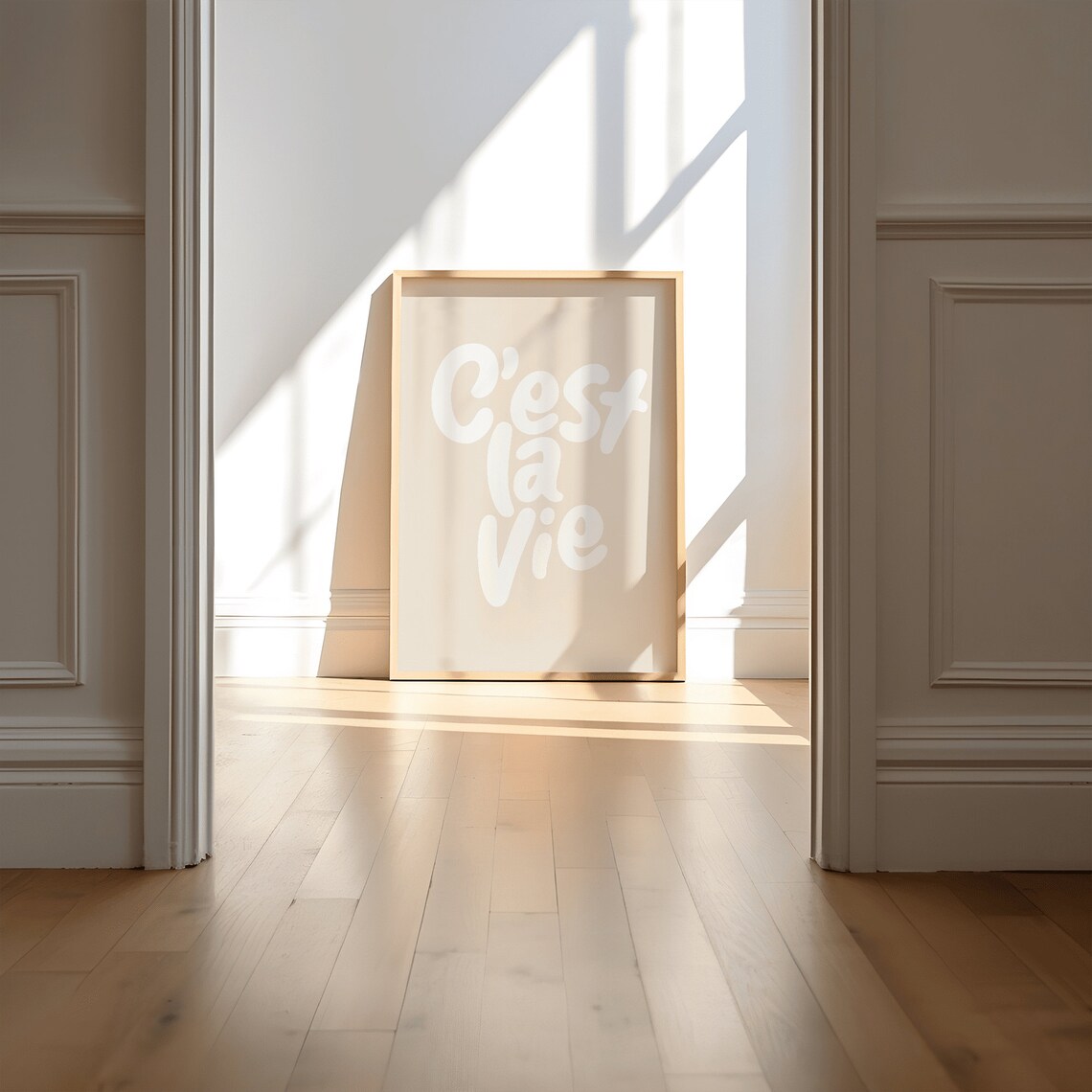 Cest La Vie French Quote Script Poster In Beige And White Minimalist Art - Image 2