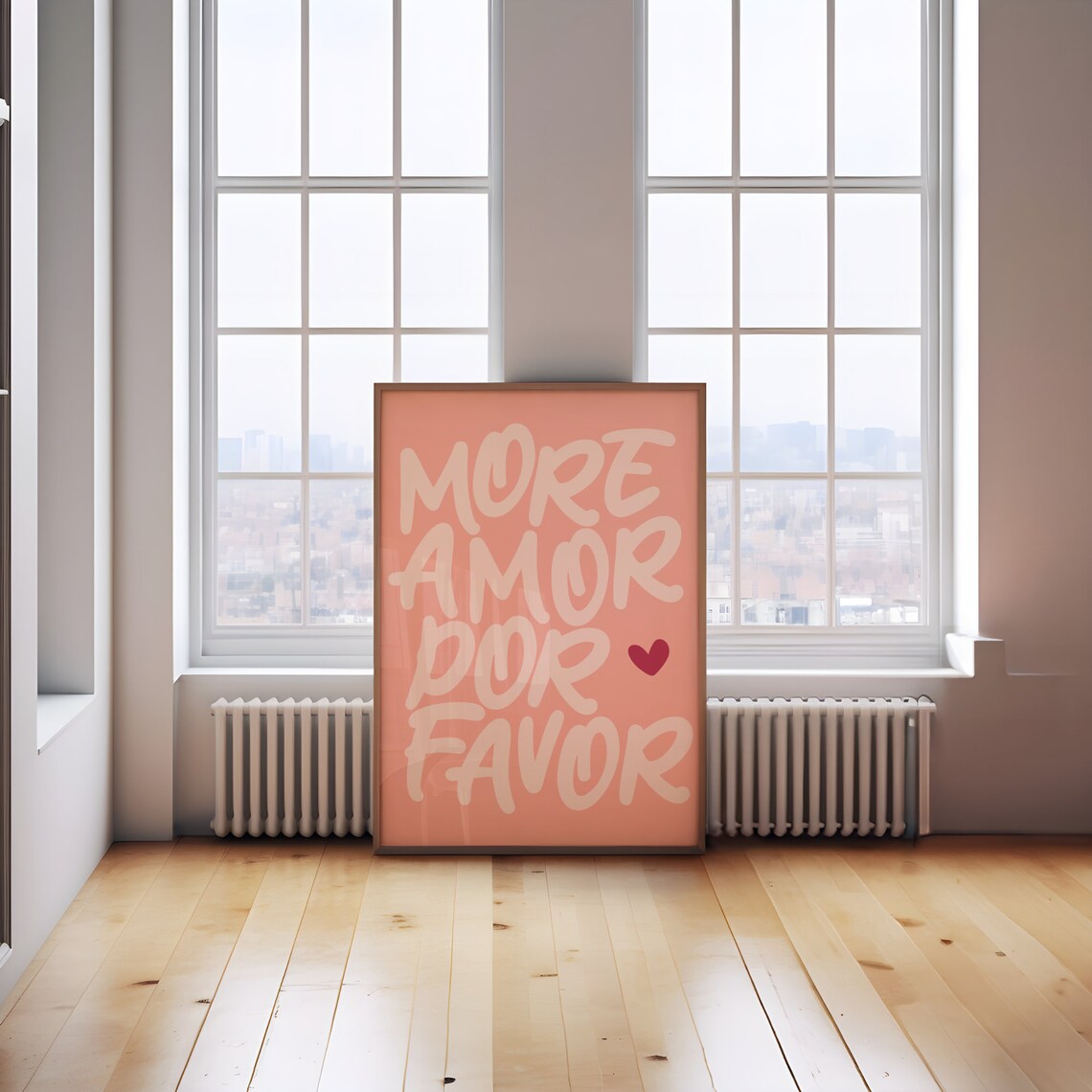 More Amor Por Favor Pink Brush Lettering Quote Poster With Red Heart Art - Image 3