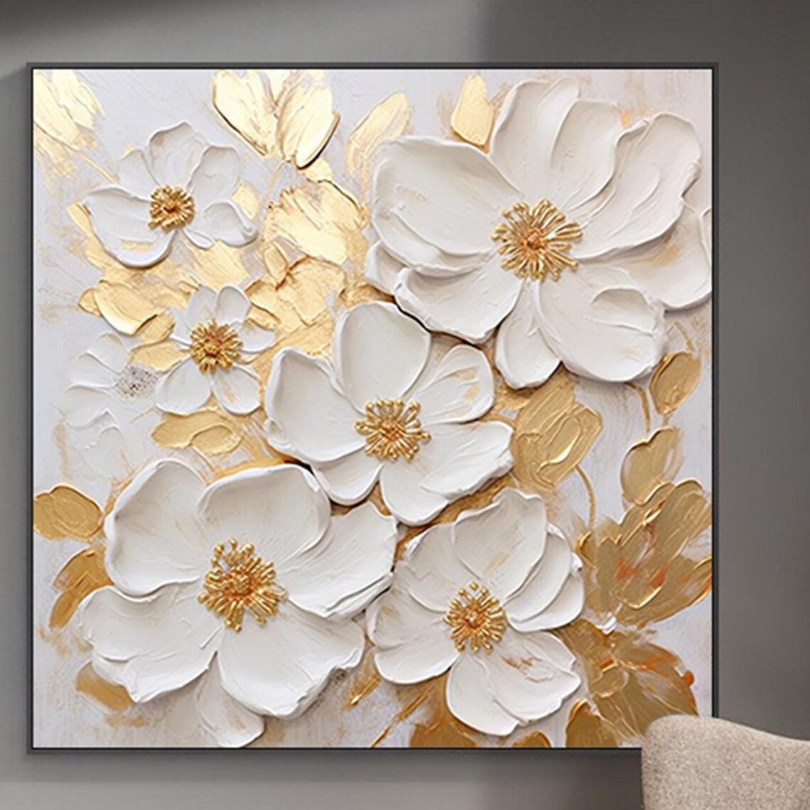Personalized Gold Flower Abstract Wall Art Print
