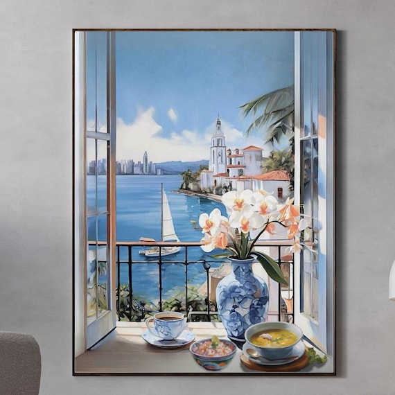Panama City Old Town Window Balcony Overlooking Bay Scene Poster