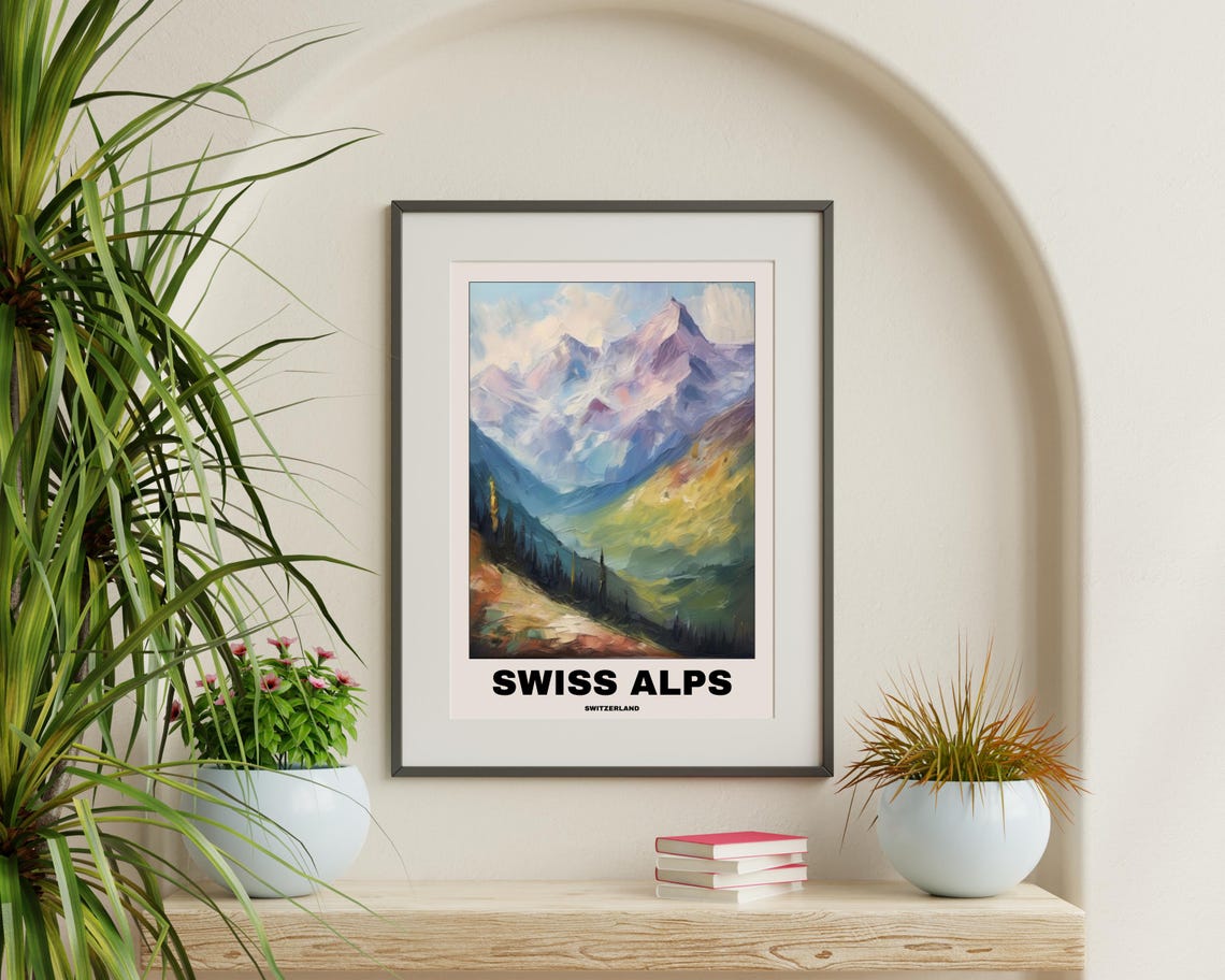 Swiss Alps Travel Poster, Scenic Europe Landscape - Image 3